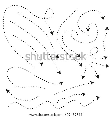 Set Arrows and directions signs in flat style. dotted arrow Vector black hand drawn on white background. isolated.