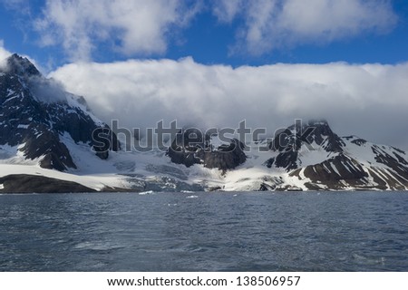 Cruise ship and a glacier in the Arctic Ocean, Hornsund, Norway