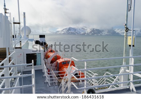 HORNSUND, SVALBARD, NORWAY - JULY 26, 2010:  Cruise ship in the Arctic, Hornsund, Norway