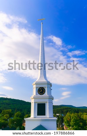 Stowe Community Church in late summer in Stowe, Vermont, USA
