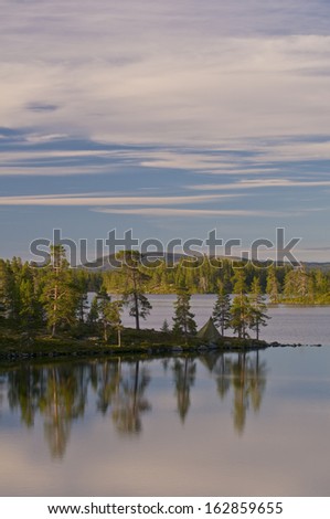 Tent at lake in nature reserve rogen, sweden