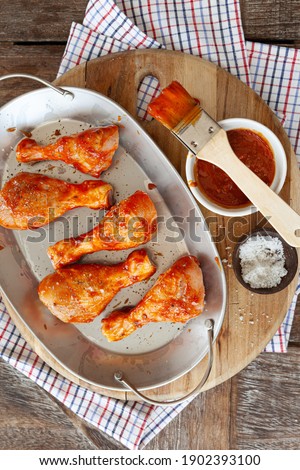 Marinate chicken drumsticks, closeup view Stock fotó © 