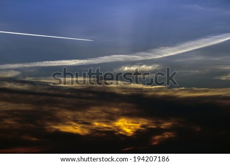 Contrails in the evening sky