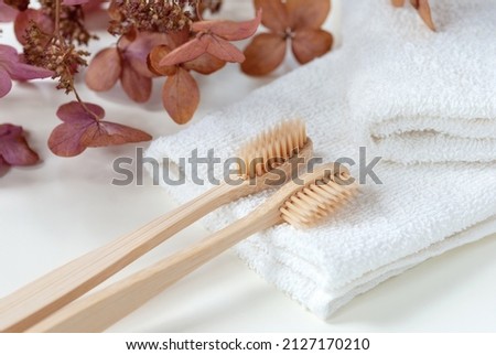 Similar – Image, Stock Photo two bamboo toothbrushes in a jar with space for your text