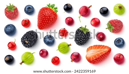 Similar – Image, Stock Photo Top view of strawberries over dark marble