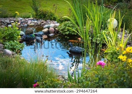 Garten pond with duck