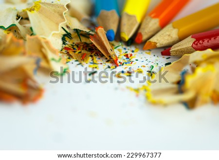 chipping crayon on white background