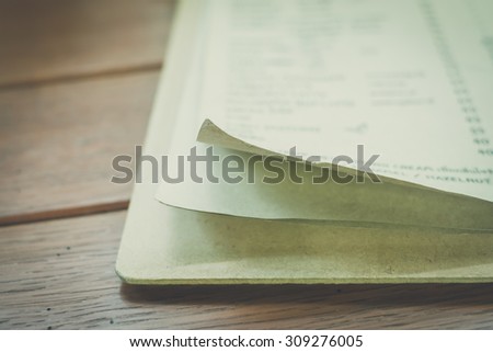 beverage menu paper card on table restaurant
