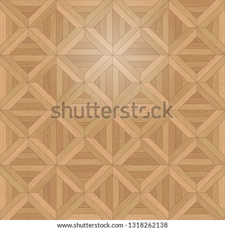 Natural Photo Realistic Wooden Floor Vector Background. Engineered Chevron, Square Tile Palace Parquet Seamless Texture 