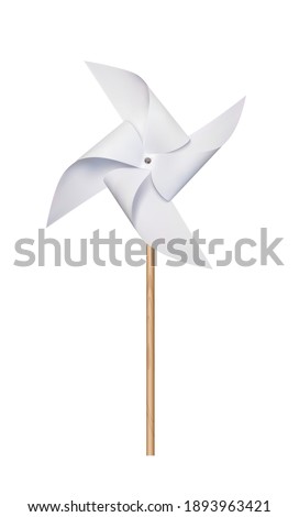 White Origami Paper Windmill. 3d Photo Realistic Illustration Isolated On White Background. Front View