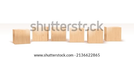 Wooden Blocks 3d Realistic Vector Illustration. Front Perspective View. Business, Creative or Idea Template. Isolated on White Background