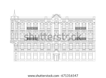 Facade Of The Old Classical City Building From The Beginning Of The XX Century. Architectural Professional Drawing With Editable Outlines ストックフォト © 