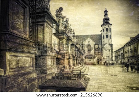 The historic architecture of Krakow in retro style
