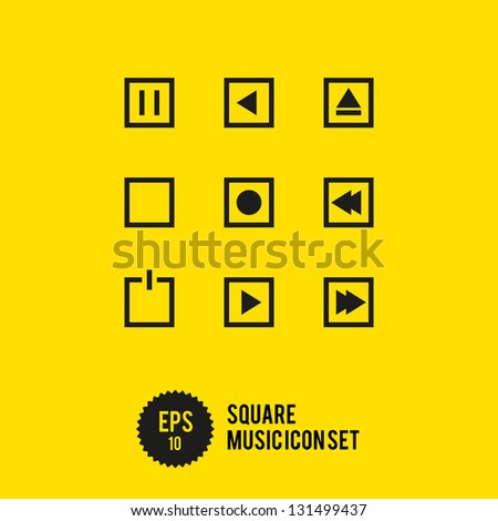 Square Music Icon Set - Vector Illustration - Play Stop Record