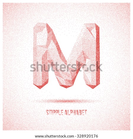 Letter M from Stipple Alphabet - Typeface Made From Little Dots - Infographic, Webdesign or Advertising Element - Vector Illustration Photo stock © 