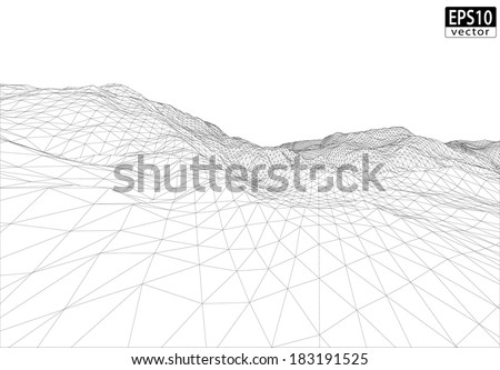 3D Wireframe Terrain (Wide Angle) | EPS10 Vector