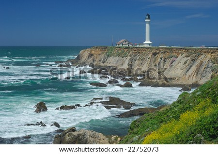 Point Arena Lighthouse With Splashing Surf, Pacific Ocean, California ...