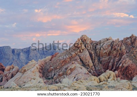 Rocky, desert landscape at twilight, Valley of Fire State Park, Nevada, USA