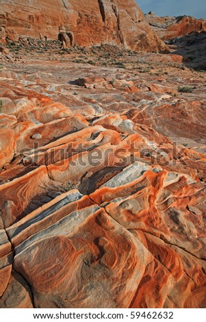 Rocky desert landscape shortly after sunrise, Valley of Fire State Park, Nevada, USA