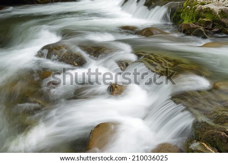 Spring landscape of a cascade and rapids on the Little Pigeon River, Great Smoky Mountains National Park, Tennessee, USA