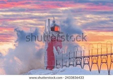 Similar – Foto Bild Vereiste Mole mit Leuchtturm von Saßnitz im Winter