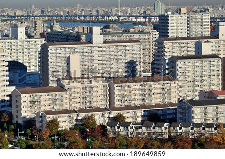 KOMATSUGAWA, TOKYO - NOVEMBER 18: Large housing complex in Edogawa Ward on November 18, 2013. In the eastern area of Tokyo, residential developments were very common in the post World War II period.