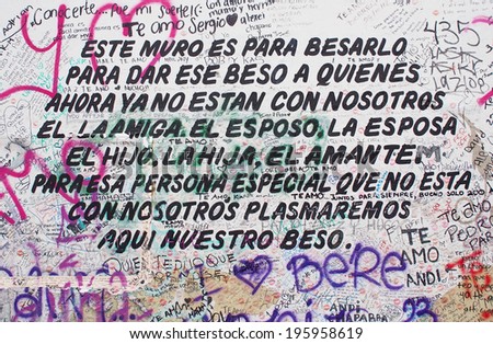 AGUASCALIENTES, MEXICO - SEPTEMBER 15: Muro del beso or Wall of