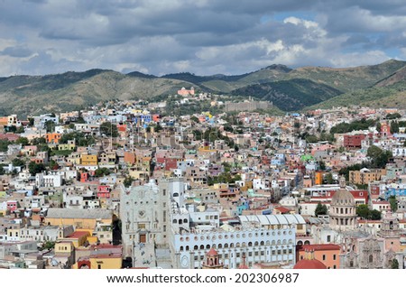 Colorful Houses of Guanajuato in central Mexico, World Heritage Site by UNESCO.