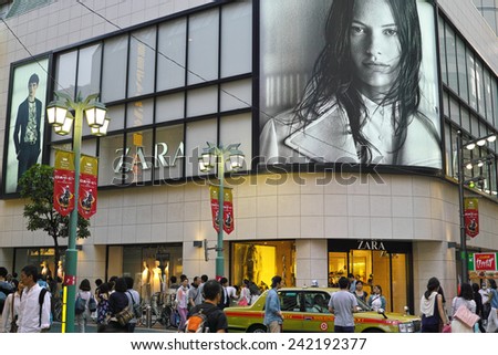 SHINJUKU, TOKYO - MAY 31, 2014: International fast fashion shop ZARA from Spain has big business in Japan. This is one of their branches situated in the center of Shinjuku area, metropolitan Tokyo.