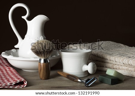 Shaving Tools with Washbasin and Towel