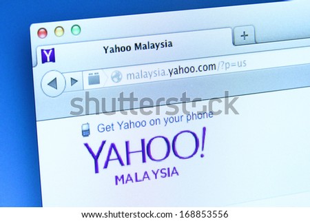 Johor, Malaysia - Dec 11, 2013: Photo of Yahoo webpage on a monitor screen. Yahoo! is an Internet portal that incorporates a search engine, Dec 11, 2013 in Johor, Malaysia.