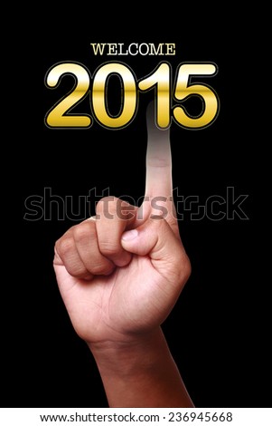 Hand pointing Happy New Year 2015