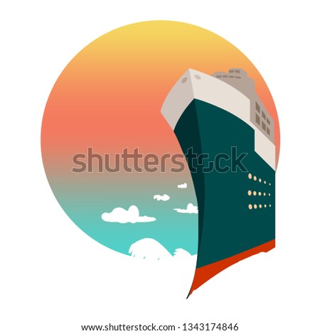 Summer landscape with large transoceanic cruise ship at sunset with blue surface of the sea and clouds