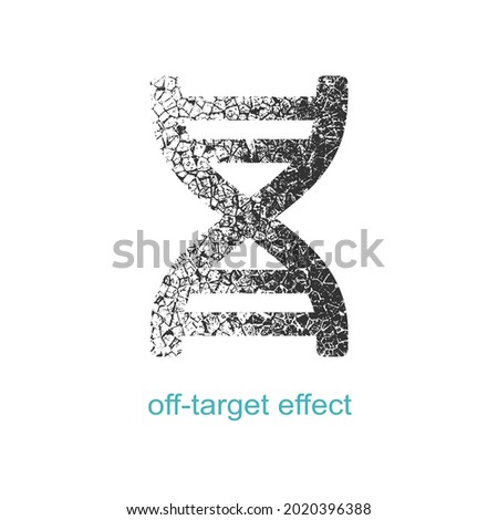 Concept of biochemistry with abstract dna symbol in distorted style. Off target effect