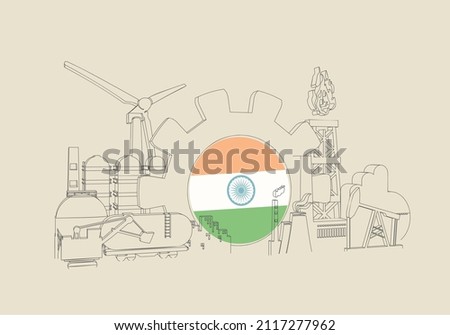 Energy and power industrial concept. Industrial icons and gear with flag of India.