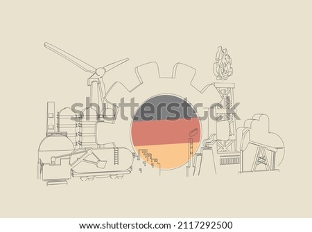Energy and power industrial concept. Industrial icons and gear with flag of Germany.