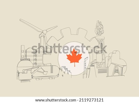 Energy and power industrial concept. Industrial icons and gear with flag of Canada.