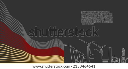 Energy generation and heavy industry of Germany. Brochure template design. Waved national flag. Thin lines style