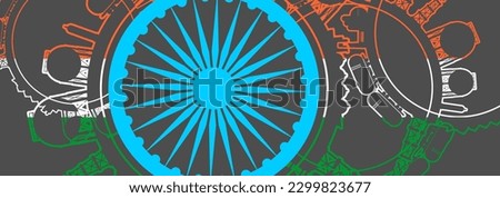 Concept of industrial design. Energy and power icons set. Energy generation, transportation and heavy industry. Brochure, report or cover design template. Thin lines style. Flag of India