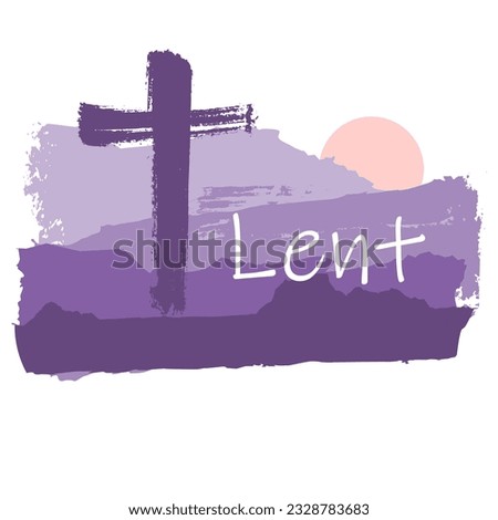 Grunge style christian cross for Ash Wednesday web banner or social graphic. The first day of Lent is a holy day of prayer and fasting. Brush paint backdrop