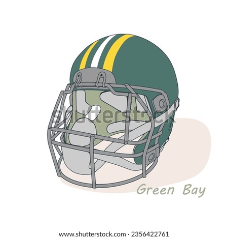 American football helmet with Green Bay Packers team colors. Template for presentation or infographics.