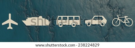 passenger transport vehicle icons on blue stone backdrop