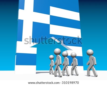 Image relative to migration from africa to european union. Humans go to home icon textured by greece flag.