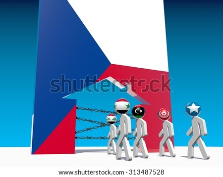 Image relative to migration from africa to european union. Humans icon by national flag textured go to home icon textured by czech flag.