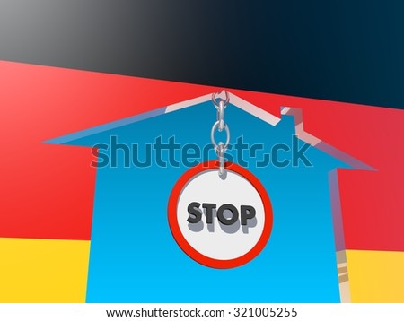 stop road sign in home icon textured by germany national flag. image relative to illegal migration from africa to europe