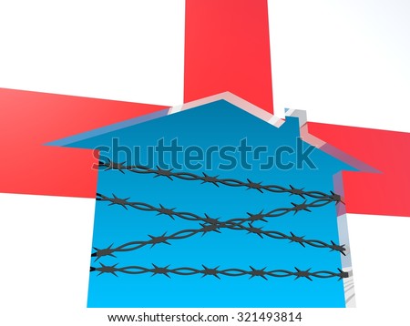 Image relative to migration from africa to european union. barbed wire closed home icon textured by england flag.