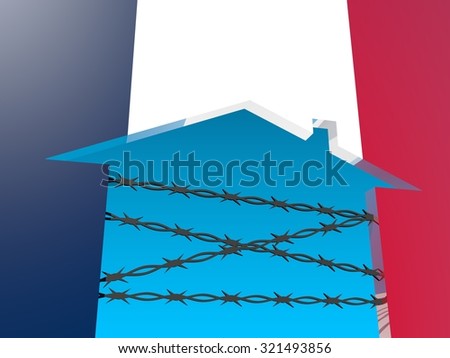 Image relative to migration from africa to european union. barbed wire closed home icon textured by france flag.