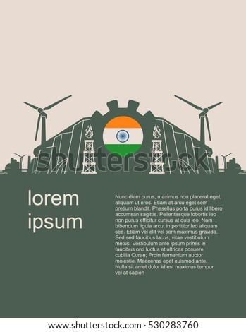 Energy and Power icons set with India flag. Sustainable energy generation and heavy industry. Vector illustration. Modern vector brochure, report or cover design template.