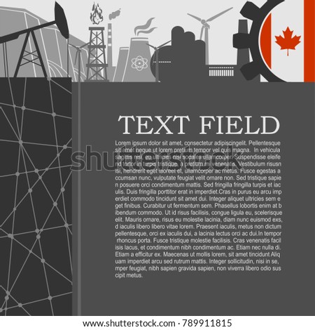 Energy and Power icons set. Sustainable energy generation and heavy industry. Field for text. Modern brochure, report or leaflet design template. Flag of Canada in gear