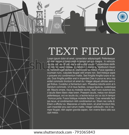 Energy and Power icons set. Sustainable energy generation and heavy industry. Field for text. Modern brochure, report or leaflet design template. Flag of India in gear